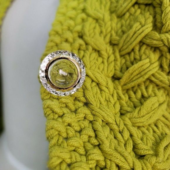 CHAUS S Avocado Green Chunky Knit Cardigan Sweater S/S Button Front Spring - Picture 6 of 8